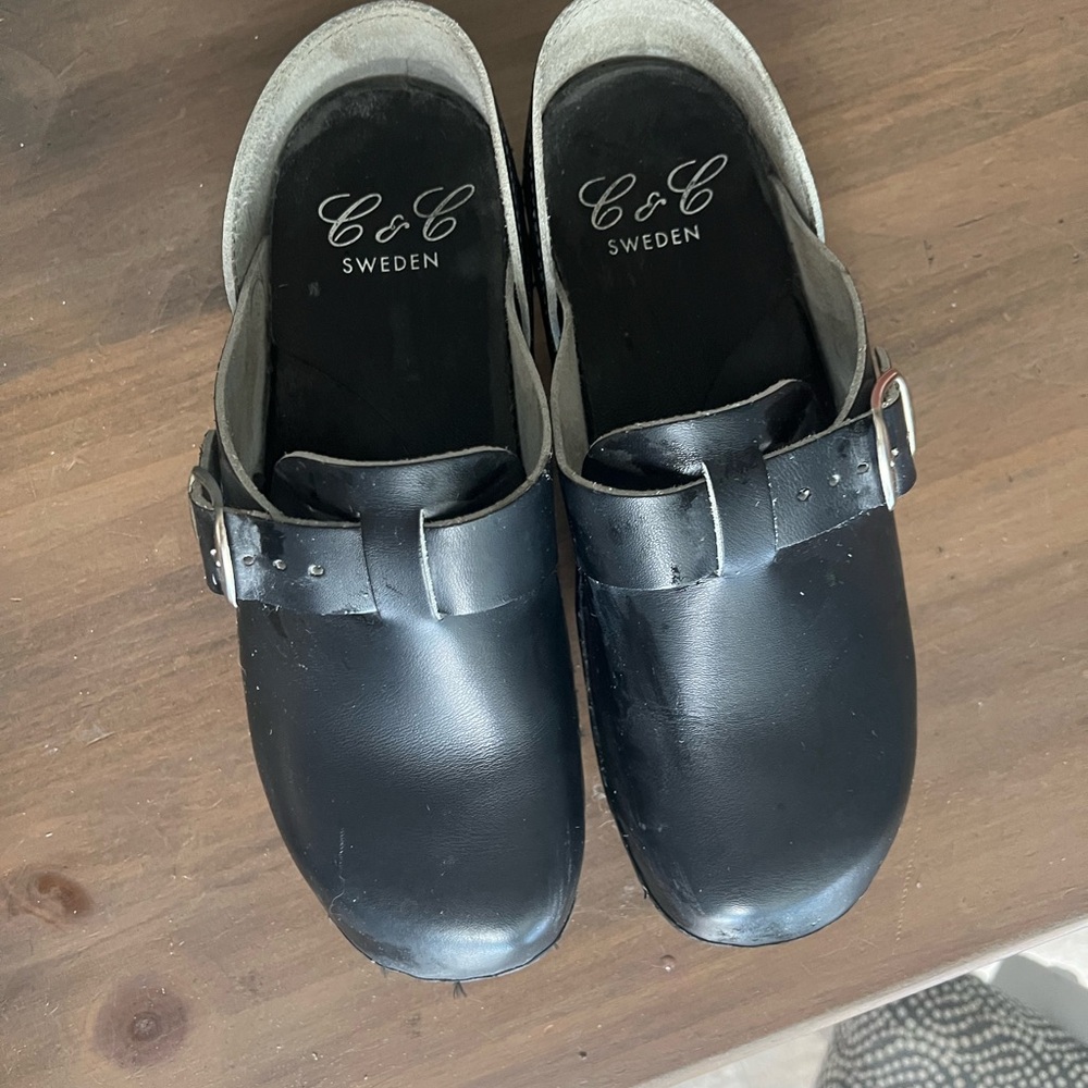 C&C Sweden Black Leather Clogs